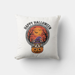 Prettig Halloween Bulldog Heks Pompoen Vintage T-s Kussen