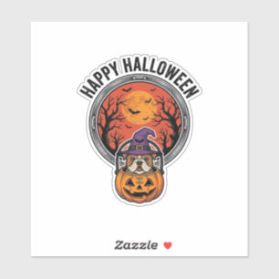 Prettig Halloween Bulldog Heks Pompoen Vintage T-s Sticker