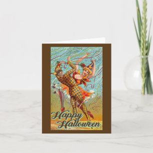 Prettig Halloween Dansende Narrenmaskerade Vintage Kaart