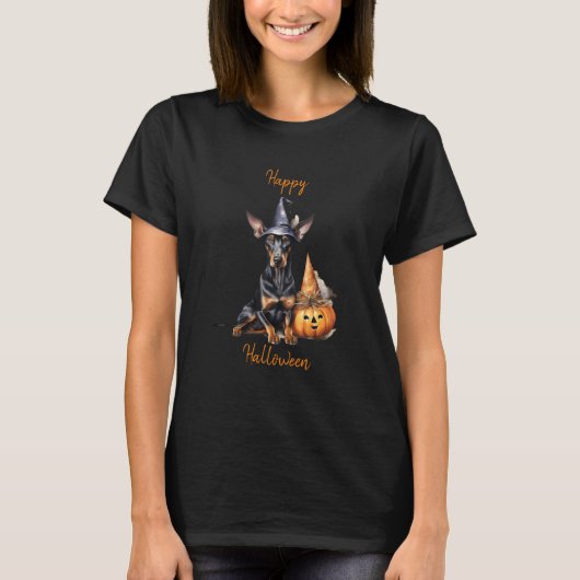 Prettig Halloween Dobermann Pinscher Heks T-shirt (Voorkant)
