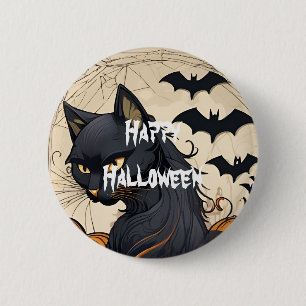 Prettig Halloween enge kat Ronde Button 5,7 Cm