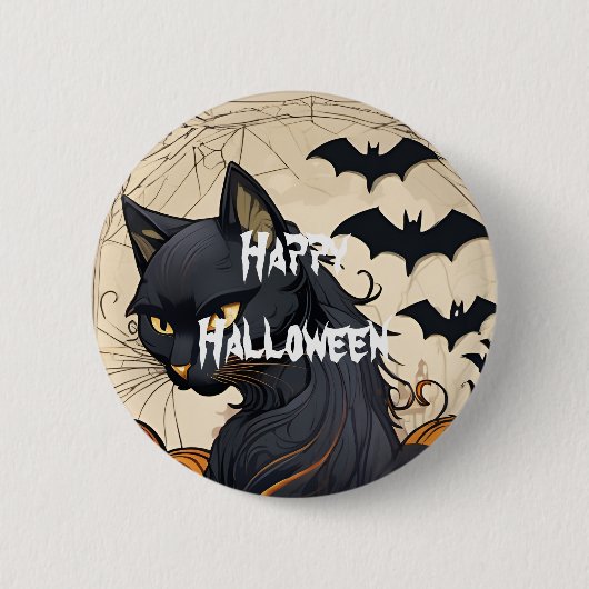 Prettig Halloween enge kat Ronde Button 5,7 Cm (Voorkant)