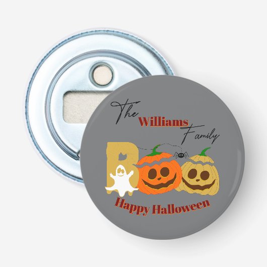 Prettig Halloween enge pompoen Button Flesopener (Voorkant)