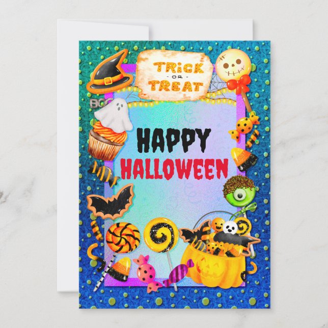 Prettig Halloween-feest vol met snoep of een leuke (Voorkant)