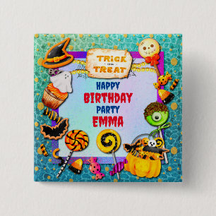Prettig Halloween-feest vol met snoep of een leuke Vierkante Button 5,1 Cm