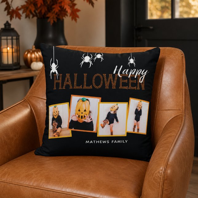 Prettig Halloween-fotocollage Familie Kussen (Turn your favorite Halloween memories into delightfully spooky décor with this personalized photo )