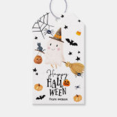 Prettig Halloween Geest Bezem Spin Pompoen Vleermu Cadeaulabel (Voorkant)