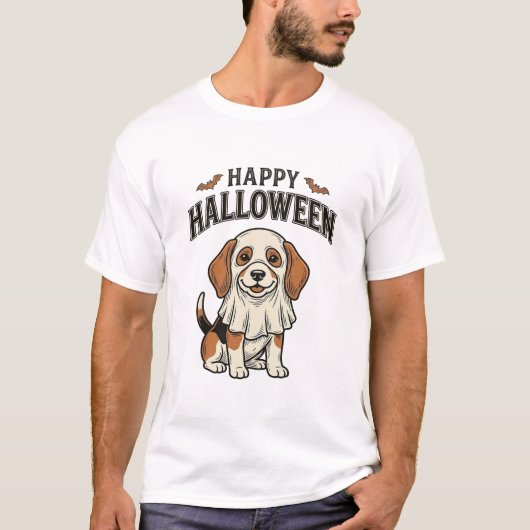 Prettig Halloween Geest Hond Vintage Gravure Shirt (Voorkant)