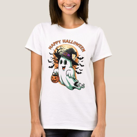 "Prettig Halloween" Geest T-shirt (Voorkant)