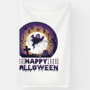 Prettig Halloween Geest Vleermuizen Spinnen_1 Spandoek