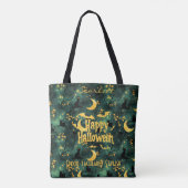 Prettig Halloween – Gouden Maan, Zwarte Katten & G Tote Bag (Achterkant)