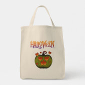 Prettig Halloween grappige Pompoen Tote Bag (Achterkant)
