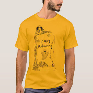 Prettig Halloween – Griezelig Skelet en Spook Ontw T-shirt