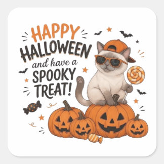 Prettig Halloween Griezelige Behandeling Pompoenen Vierkante Sticker