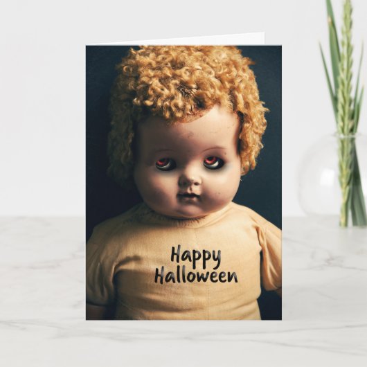 Prettig Halloween Griezelige Pop Met Griezels ogen Feestdagen Kaart (Voorkant)