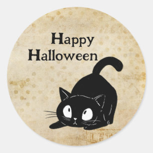 Prettig Halloween Griezelige Vintage Zwarte Kat Ronde Sticker