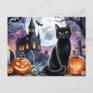 Prettig Halloween Griezige Zwarte Kat Ansichtkaart Briefkaart
