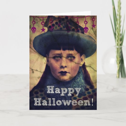 Prettig Halloween Grunge Meisje Kaart (Voorkant)