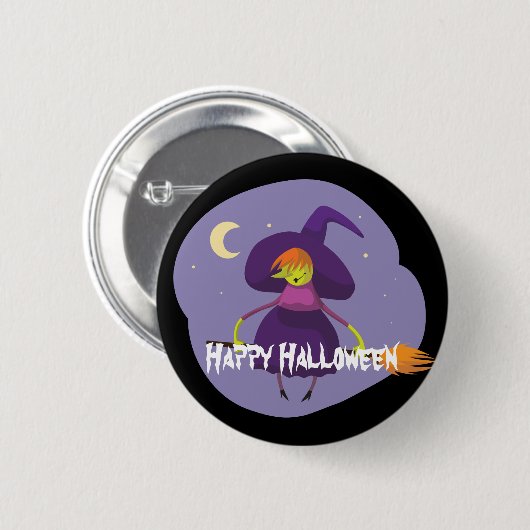 Prettig Halloween Heks, Bezem, Hoed Ronde Button 5,7 Cm (Voorkant /achterkant)