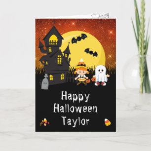 Prettig Halloween Heks Geest Oranje Kaart