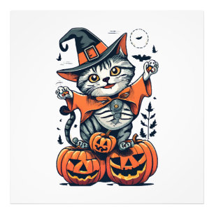 Prettig Halloween Heks Kat Foto Afdruk