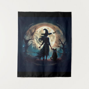 Prettig Halloween Heks Middernacht Wandkleed