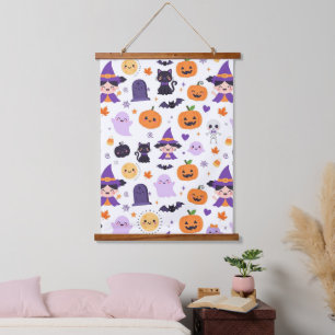 Prettig Halloween Heksen Geesten Katten Vleermuize Hangend Wandkleed