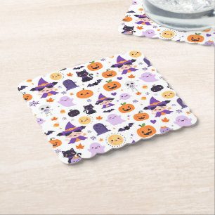 Prettig Halloween Heksen Geesten Katten Vleermuize Kartonnen Onderzetters