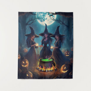 Prettig Halloween Heksenbrouwsel Onder Volle Maan Wandkleed