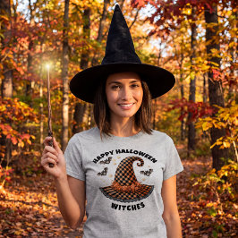 Prettig Halloween Heksenhoed Oranje & Zwarte Gingh T-shirt