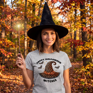 Prettig Halloween Heksenhoed Oranje & Zwarte Gingh T-shirt