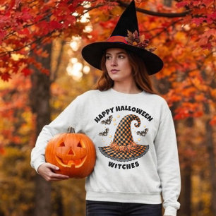Prettig Halloween Heksenhoed Oranje & Zwarte Gingh Trui