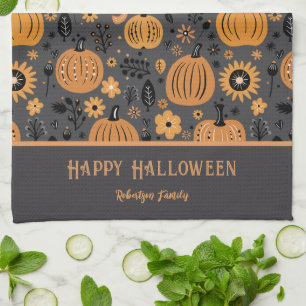 Prettig Halloween Herfst Pompoen Familie Naam Theedoek