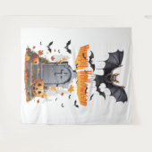 Prettig Halloween Hoofd Steen En Vleermuizen Wandkleed (Voorkant (horizontaal))