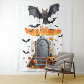 Prettig Halloween Hoofd Steen En Vleermuizen Wandkleed (In situ)