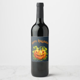 Prettig Halloween Jack-O-Lantern op wijnstok  Wijn Etiket