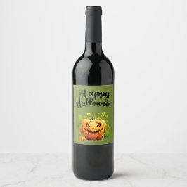 Prettig Halloween Jack-O-Lantern op wijnstok  Wijn Etiket