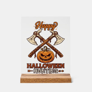 Prettig Halloween Jagen Gekruiste Bijlen Pompoen R Acryl Bord