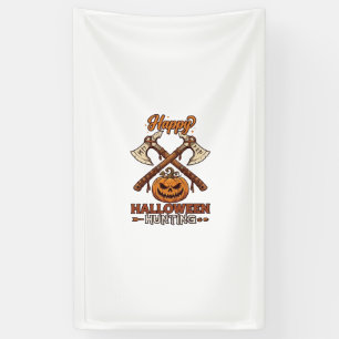 Prettig Halloween Jagen Gekruiste Bijlen Pompoen R Spandoek