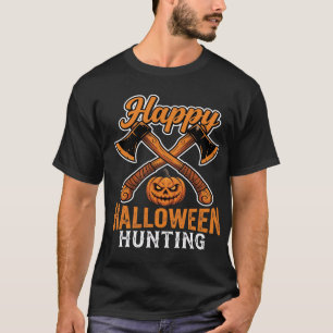 Prettig Halloween Jagen Gekruiste Bijlen Pompoen T-shirt