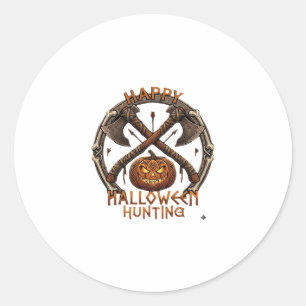 Prettig Halloween Jagen Pompoen Gekruiste Bijlen B Ronde Sticker