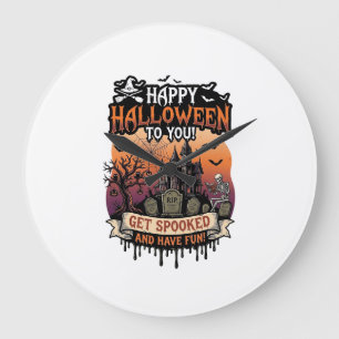 Prettig Halloween Je Geheime Huis Skelet Vleermuiz Grote Klok