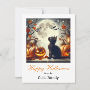 Prettig Halloween  Kat Pompoen  Notitie Auto Notitiekaartje