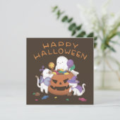 Prettig Halloween: Katten & Geest Feestdagenkaart (Staand voorkant)