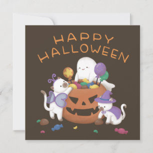 Prettig Halloween: Katten & Geest Feestdagenkaart