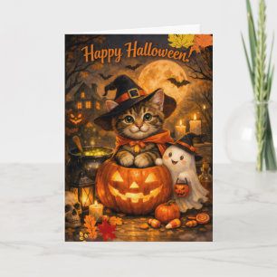 Prettig Halloween Kitty & Geest Kaart • Schattig G