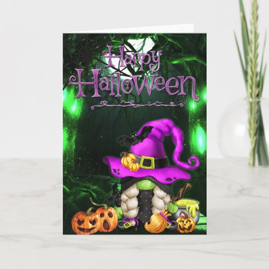 Prettig Halloween Kleine Heks Gnome Kaart (Voorkant)
