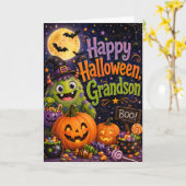 Prettig Halloween Kleinzoon Kaart (Gele Bloem)