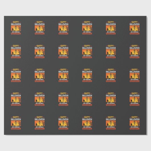 Prettig Halloween Kleinzoon Skelet Pompoen Cadeaupapier (Vlak)