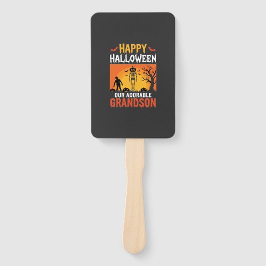 Prettig Halloween Kleinzoon Skelet Pompoen Handwaaier (Voorkant)